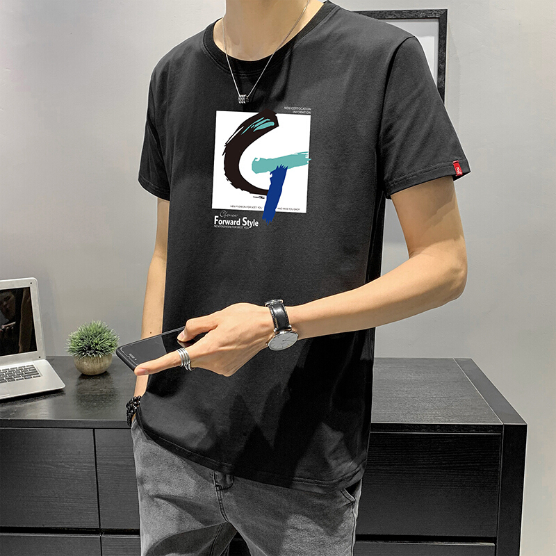 梵克公牛夏季男士短袖T恤韩版宽松大码圆领打底衫青少年棉休闲上衣