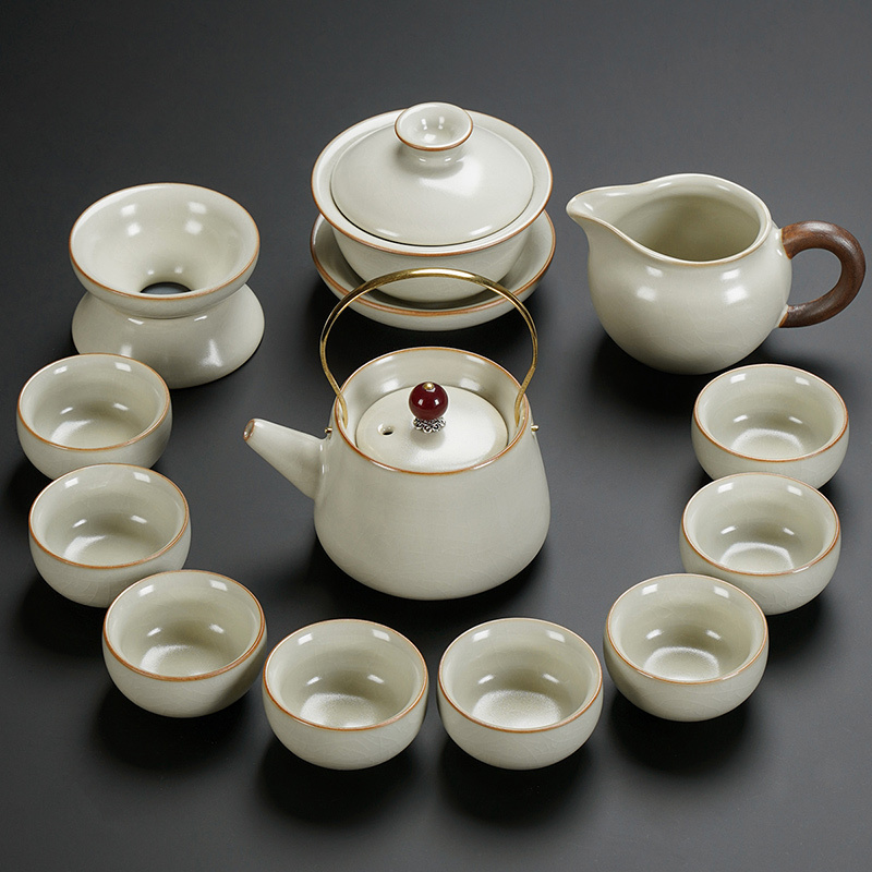 [补贴10%]2024新款汝窑功夫茶具套装陶瓷茶壶盖碗茶杯茶盘轻奢高档家用喝茶