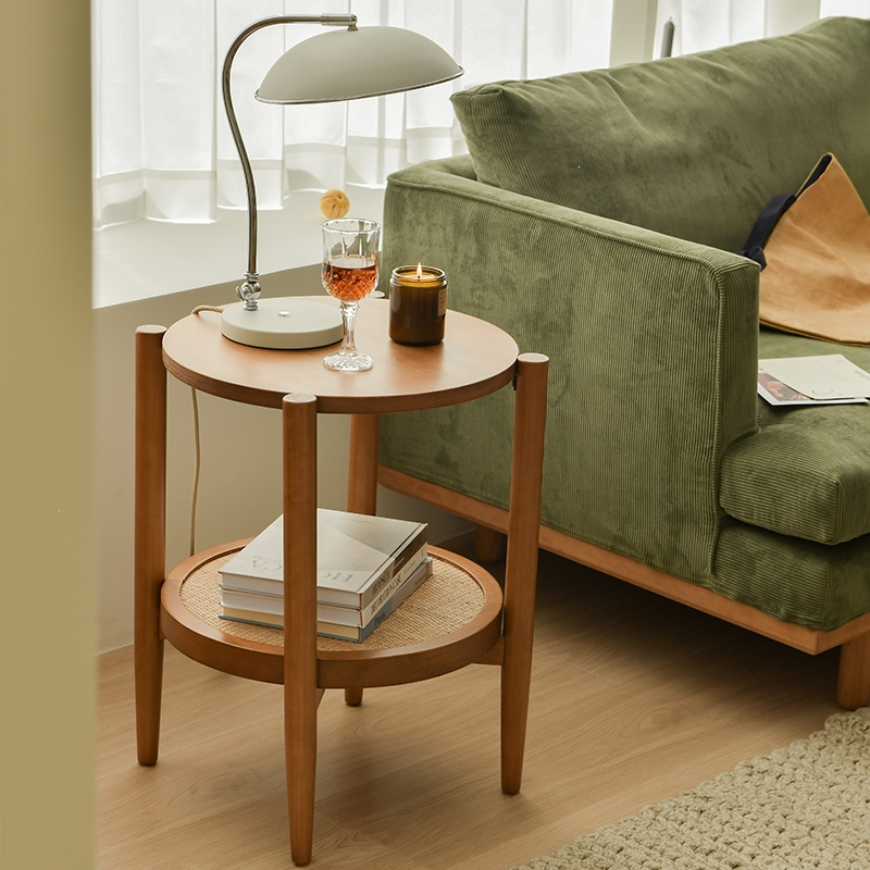 日式藤编圆形茶几组合法耐全实木榻榻米简约现代客厅家用北欧小户型