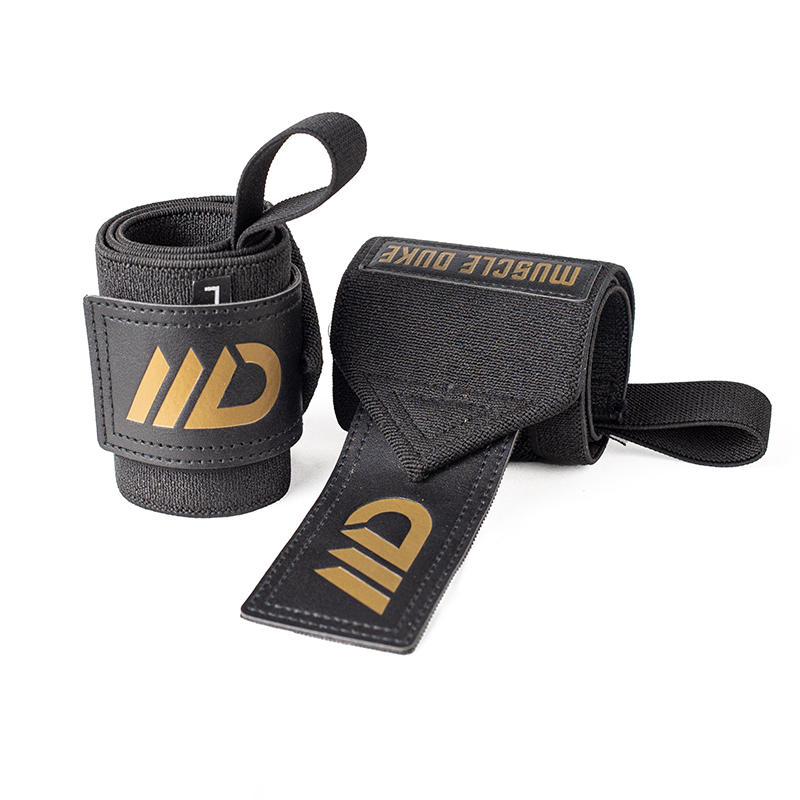 健身护腕弹力训练健身保护防扭 伤绷带运动助力带皮标护腕/肌肉公爵4208 皮标-黑色 均码/2只装