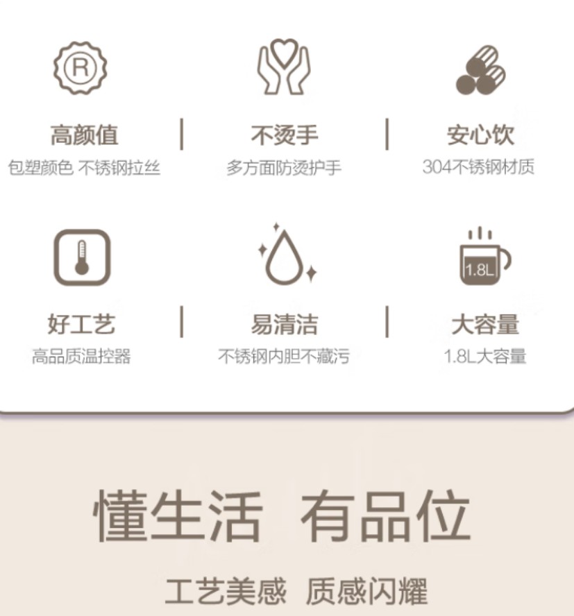 荣事达(Royalstar) 1.8L 电热水壶保温煮水壶 RS-KT1802C高清大图