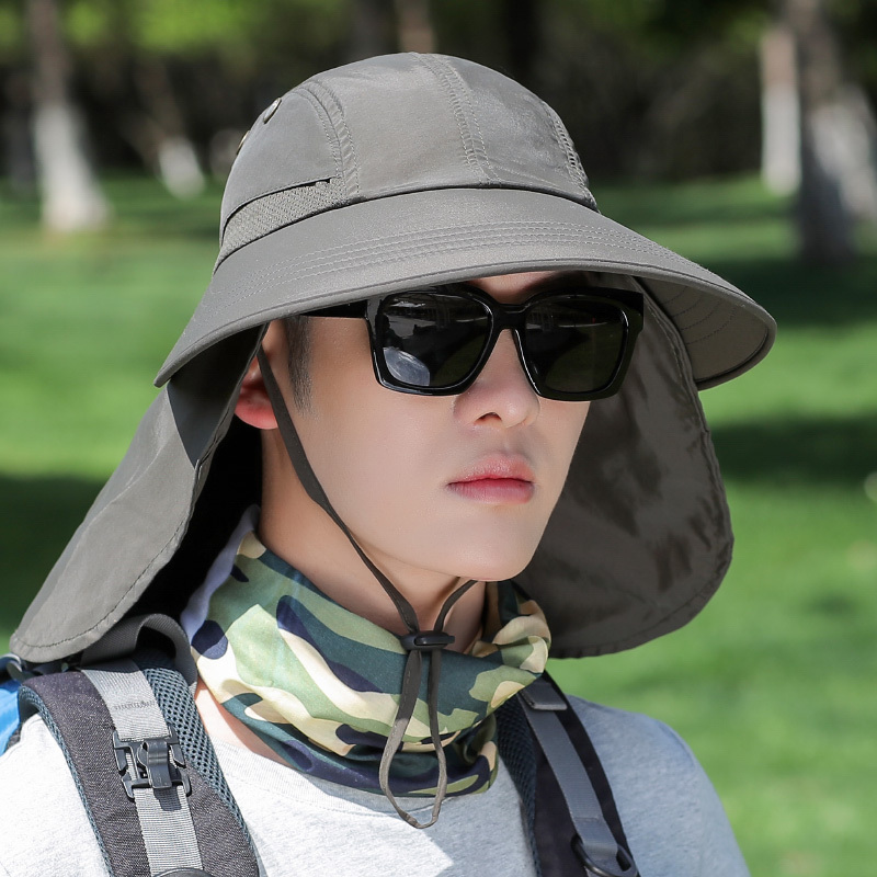 盛世尼曼防晒帽子男士钓鱼帽遮阳帽夏季大檐披肩渔夫帽太阳帽护脖骑车
