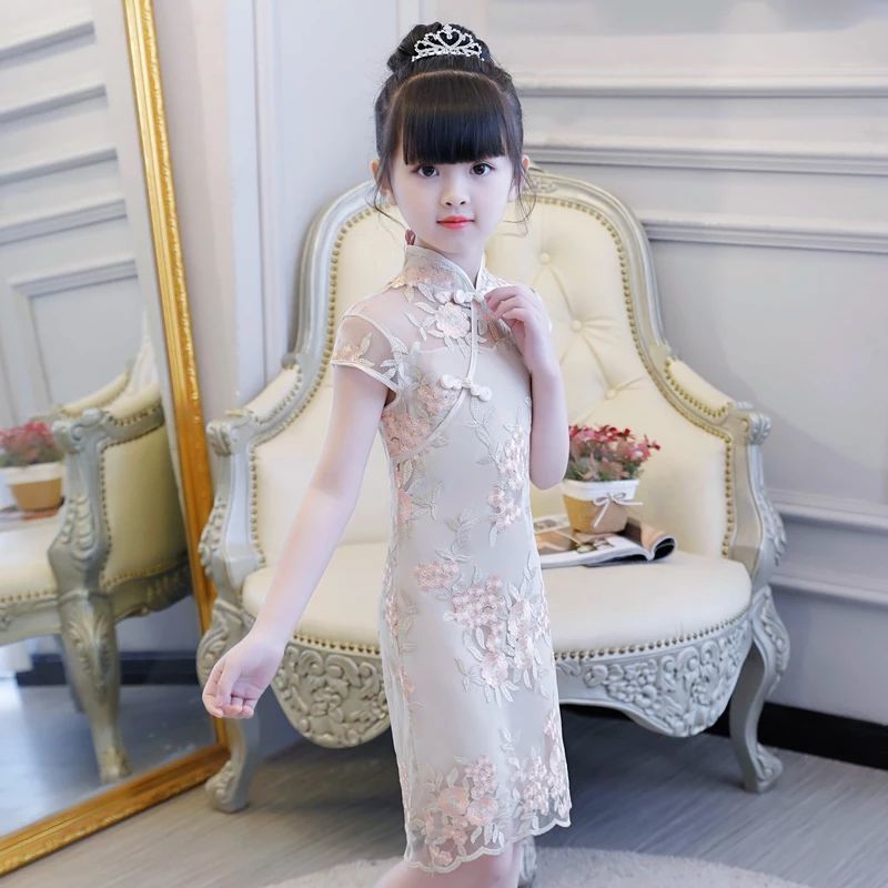 女童旗袍连衣裙唐装中国风汉服儿童古筝演出服装小女孩夏季公主裙