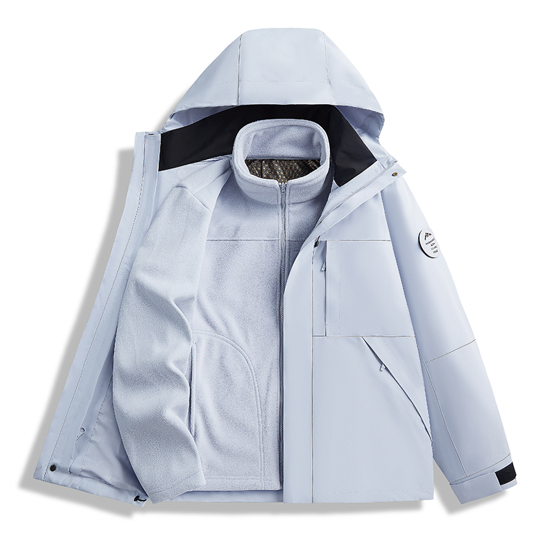 渔人船长冬季户外情侣款冲锋衣男女三合一防风可拆卸连帽两件套高清大图