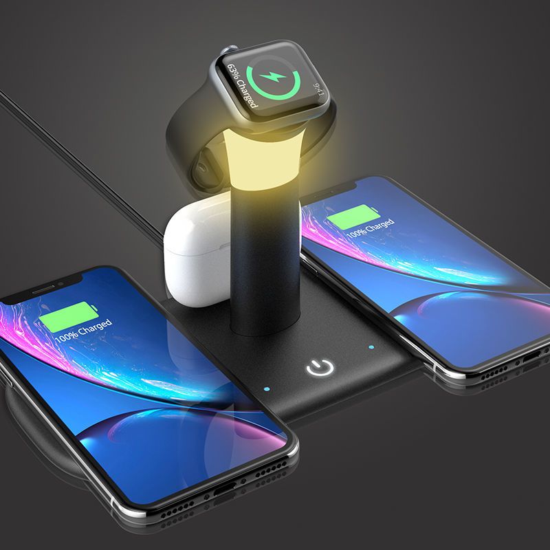 黑色 适用苹果12无线充电器iPhone11快充华为p40 pro小米10三合一底座
