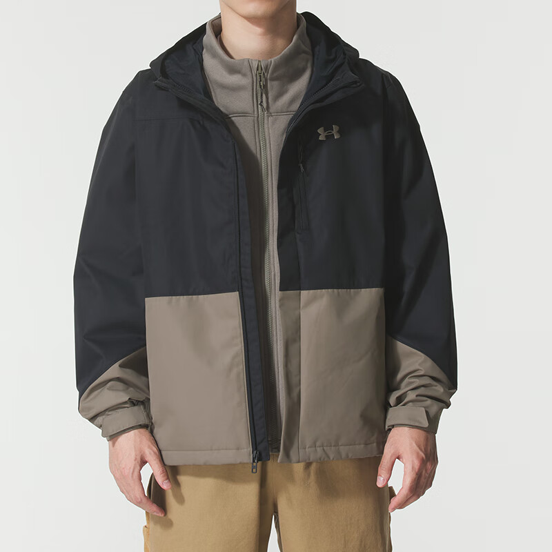 安德玛(Under Armour)男装外套新款运动服户外保暖连帽宽松休闲服三合一夹克6001213-200 ZP 6001213-200/灰褐色 S