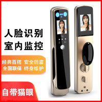 人脸识别门锁指纹锁家用防盗门密码锁智能带猫眼监控刷脸面部解锁 香槟金