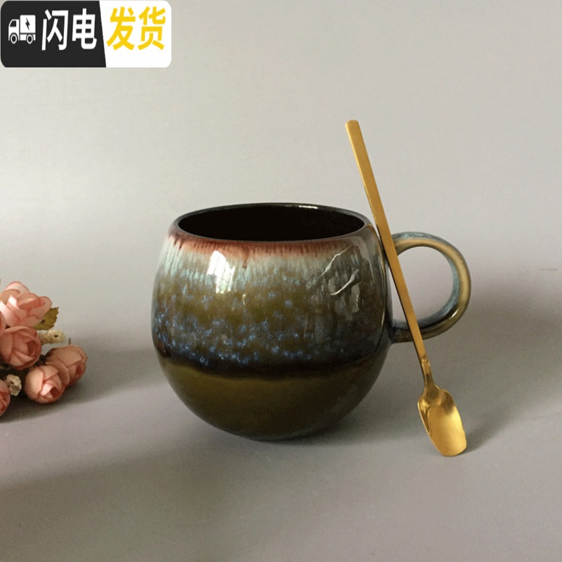 三维工匠马克杯带盖勺大容量情侣一对简约好看的杯子家用复古泡茶杯陶瓷杯高清大图
