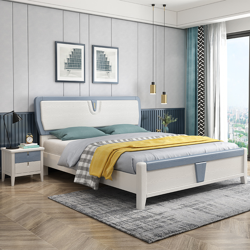 特价现代简约北欧压纹时尚实木床轻奢经济型储物单双人网红床