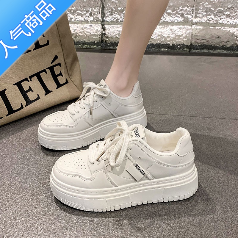 SUNTEK欧货小白鞋女厚底松糕鞋2023新款春季小个子女鞋百搭休闲运动板鞋高清大图