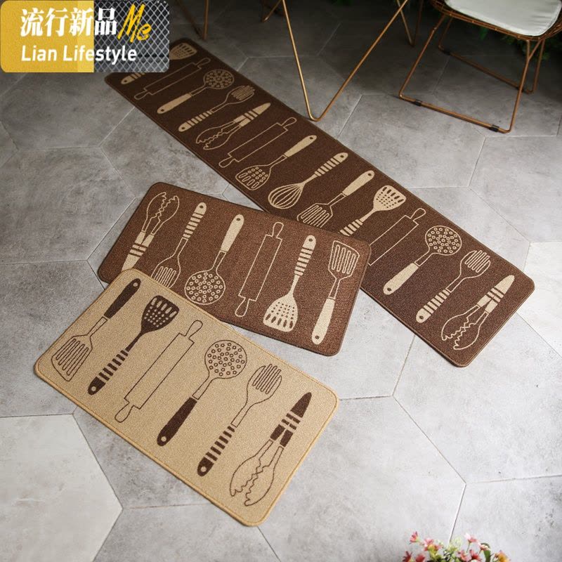 尼龙圈绒厨房地垫 长条房间床边地毯 中式美式厨房垫吸水防滑脚垫 三维工匠图片