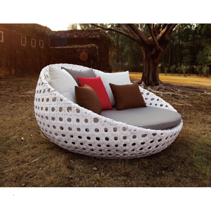 森美人户外躺床室外露台庭院休闲大圆床花园室内藤编床泳池圆沙发床躺椅 白色大片藤1.8M