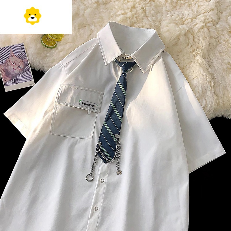 fish basket学院风dk制服白衬衫男短袖夏季休闲港风日系情侣毕业班服