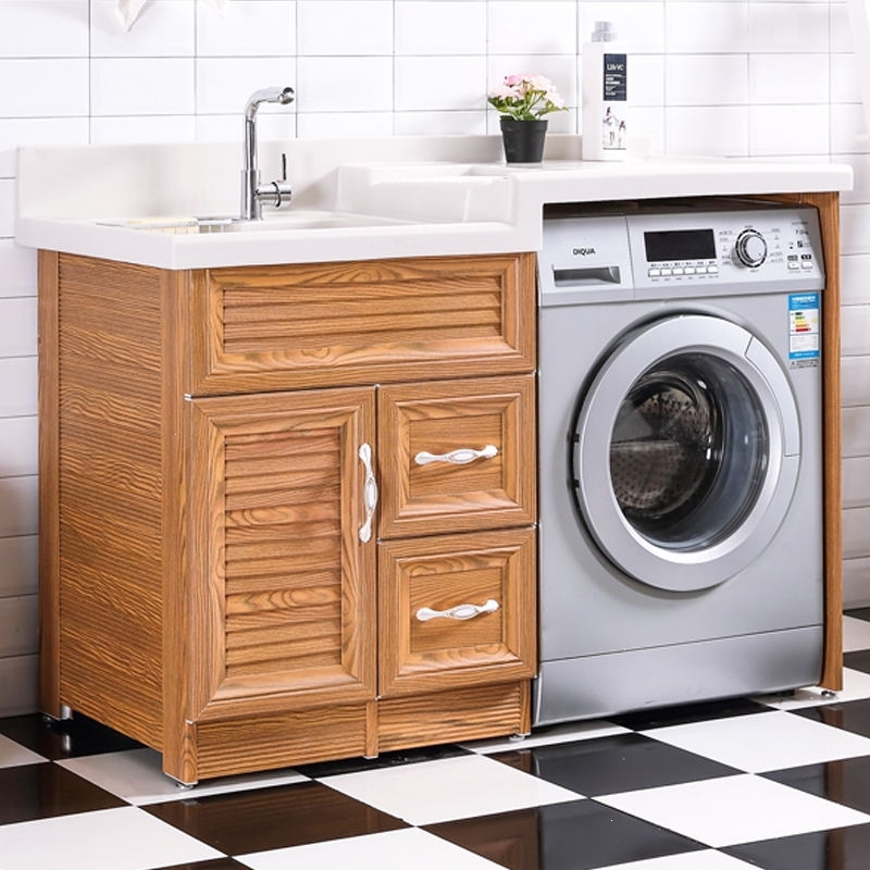 阳台洗衣机柜组合太空铝落地式高低浴室柜带搓板滚筒洗衣伴侣一体 1.