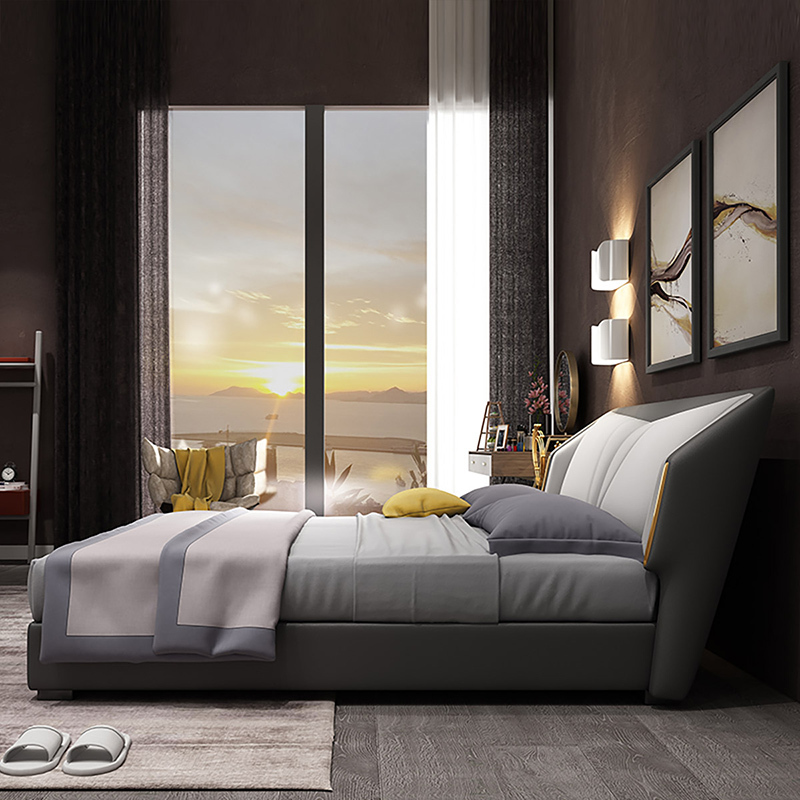 a家家具港式轻奢真皮床网红18米双人皮床现代简约软包主卧婚床家具faa