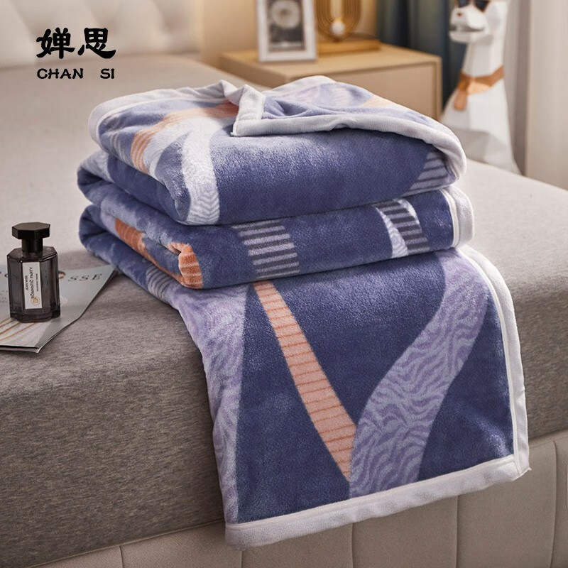 婵思 CTK0220060L 200*230cm 时尚 印花 云貂绒毯 1.00 件/条 (计价单位:条) 纽约蓝