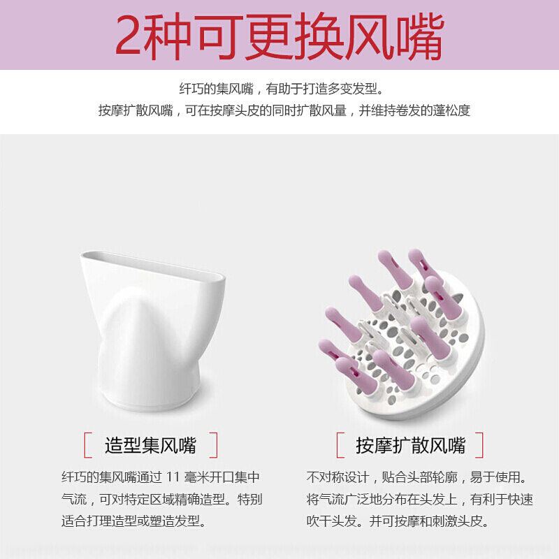飞利浦(PHILIPS)电吹风机 2200瓦大功率 智能水光科技负离子养护 四倍负离子大功率吹风机 BHD278