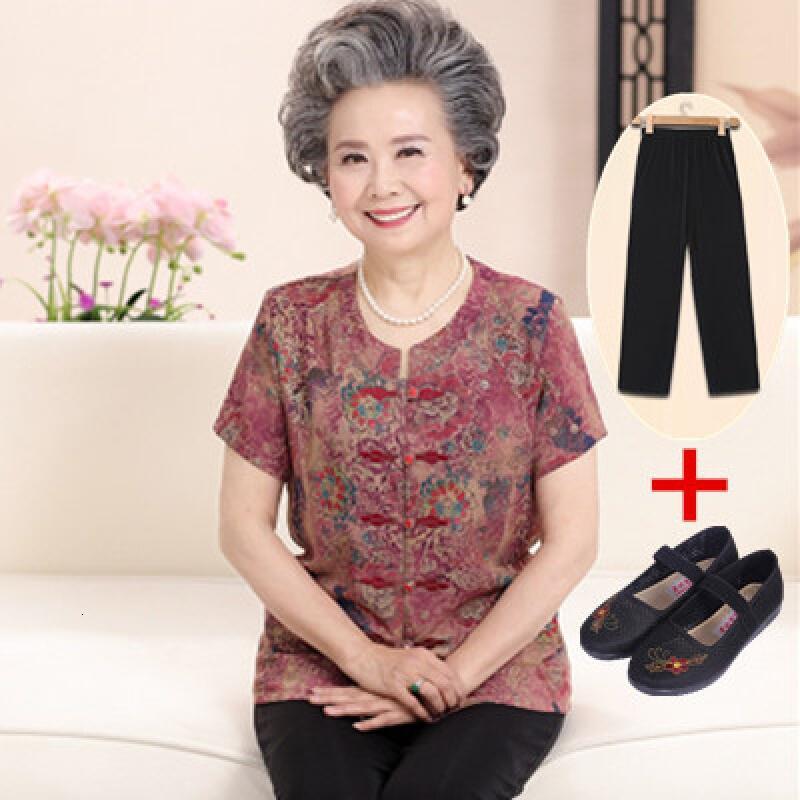 中老年人上衣服加肥加大码春夏女装衬衣衫妈妈奶奶两件套装200斤