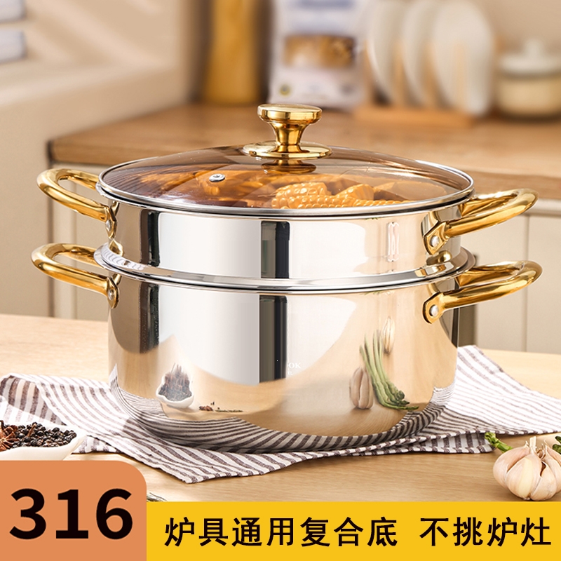 纳丽雅(Naliya)小蒸锅316不锈钢小型家用蒸煮炖加厚双2层带蒸笼电磁炉汤锅