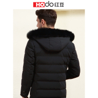 HODO红豆男装 男士羽绒服 冬季时尚简约连帽狐狸毛领保暖羽绒服外套男