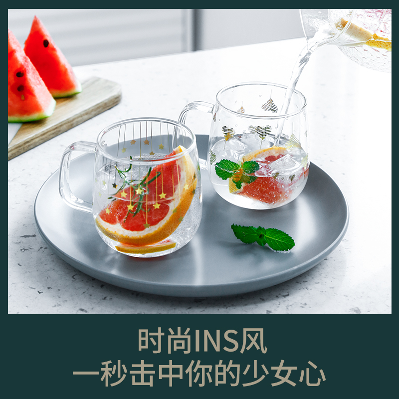 富光FUGUANG牛奶玻璃杯燕麦水杯ins网红风格带把手办公家用早餐杯子
