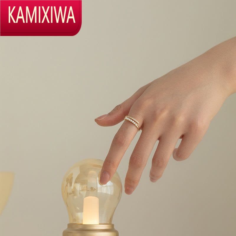 KAMIXIWA珍珠戒指女2022年新款潮时尚个性食指戒小众设计简约可调节开口戒图片