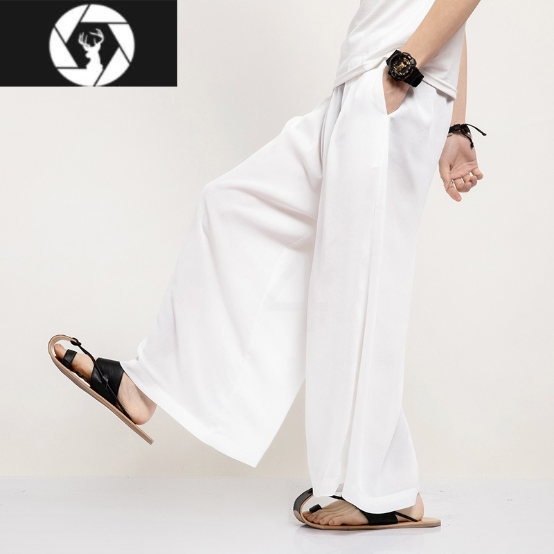 hongzun坠感阔腿裤男九分裤日系山本风暗黑系武士裤男宽松直筒休闲裤