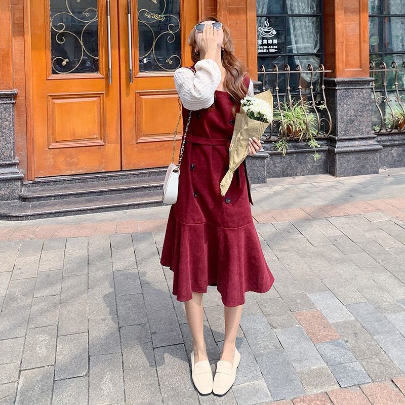 美动态大码女装2022春季新款灯心绒宽松连衣裙胖mm中长款显瘦裙子