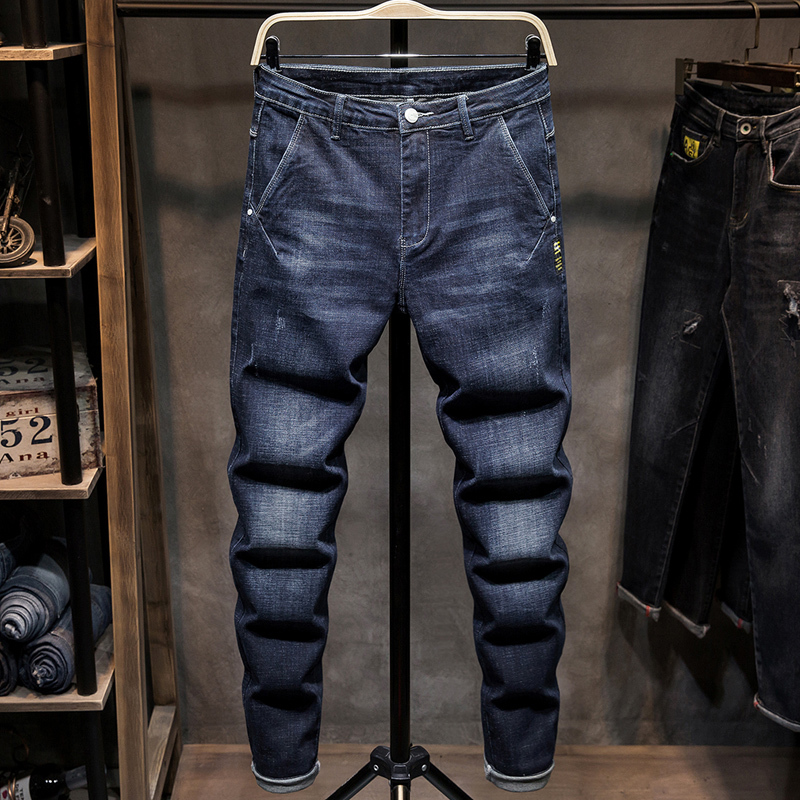 newlake秋季新款牛仔裤男修身小脚男士长裤青年韩版精致黑灰休闲裤子