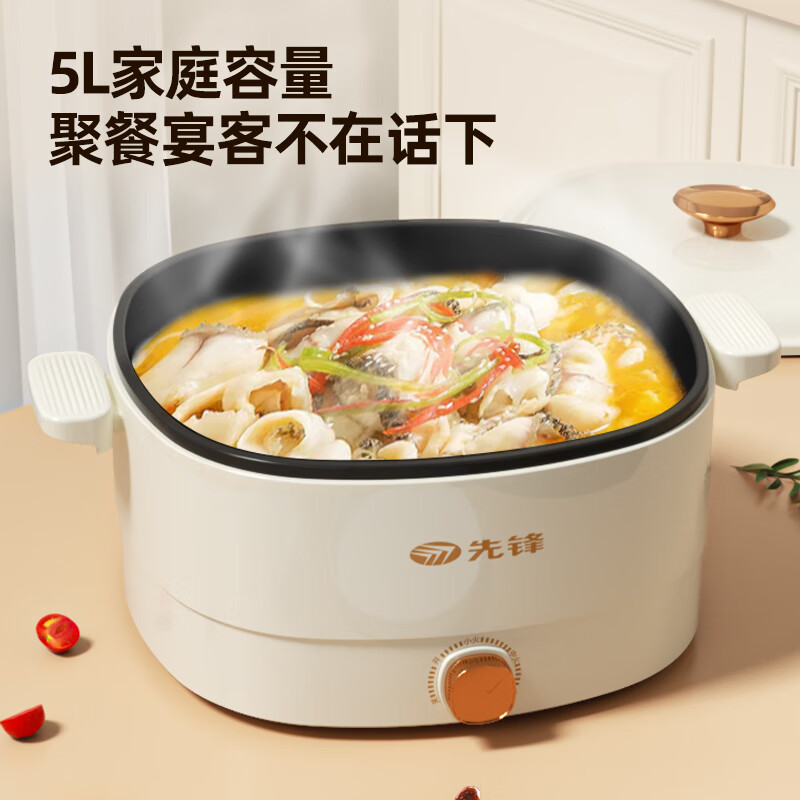 先锋 DRG-D5006-W 多功能电热锅 5L大容量 一锅多用高清大图