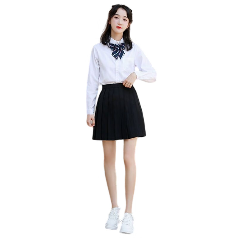Tduo长袖合唱演出服套装 D06 套 女款-白长袖+短裙+蓝皇冠领结 4XL