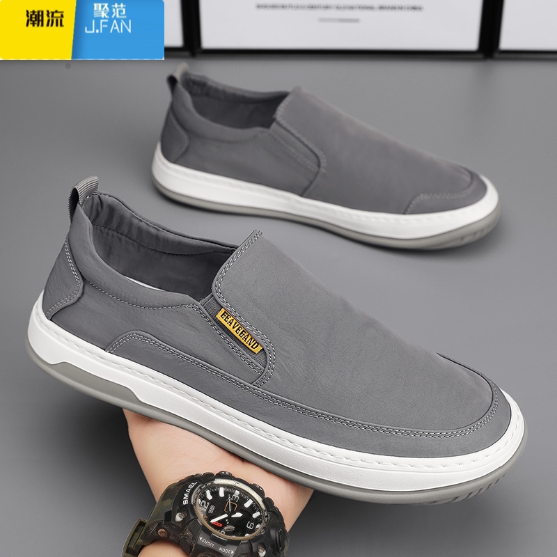 聚范帆布男鞋夏季透气懒人一脚蹬老北京布鞋软底板鞋黑色劳保工作潮鞋高清大图
