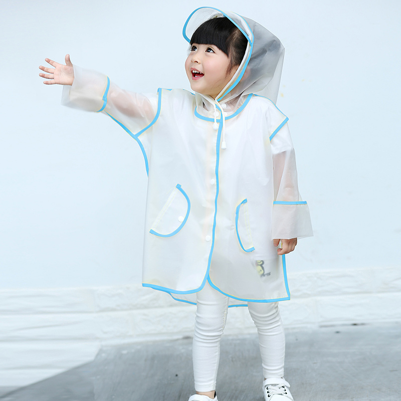 美帮汇儿童雨衣宝宝男童透明雨衣幼儿园小童学生女童韩版防水雨衣 天蓝色XL