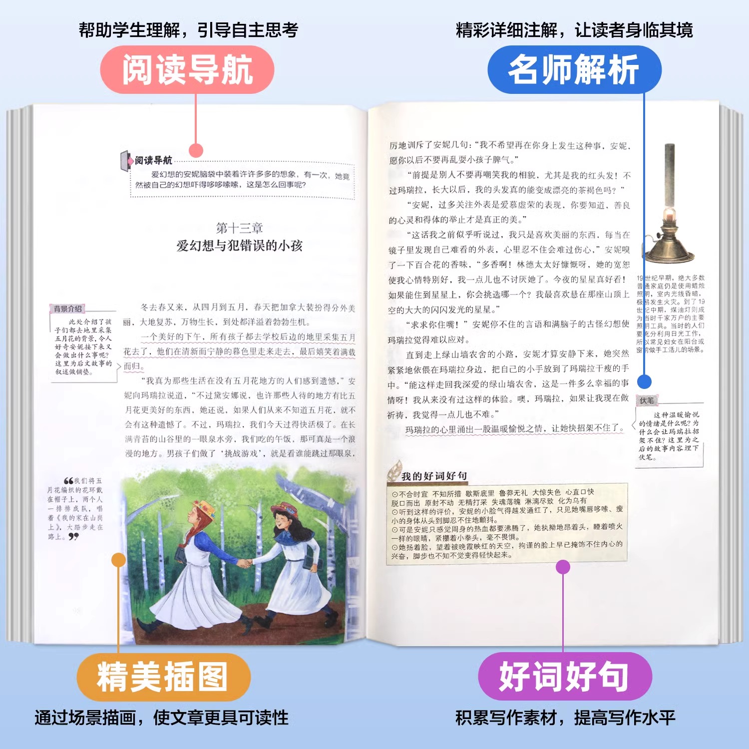 [4册]绿山墙+柳林风声+绿野仙踪+木偶奇遇记 [正版]绿山墙的安妮原著全集蒙哥马利小学生三四五六年级阅读必读课外书上下高清大图