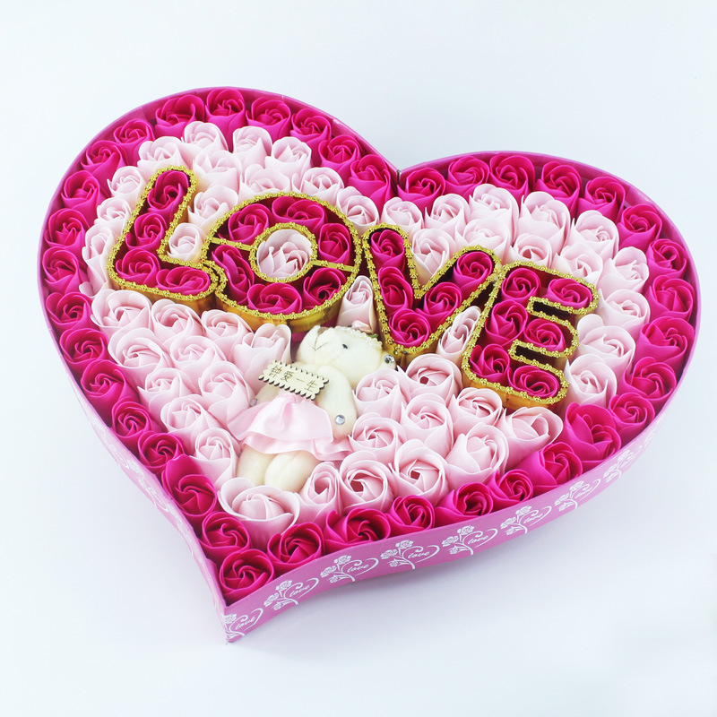 香皂玫瑰花小熊心形礼盒 七夕情人节圣诞节创意礼品类浪漫节日礼品 送