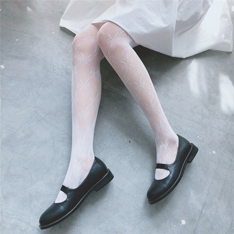 suntek日系lolita袜子女可爱蕾丝洛丽塔白色丝袜薄款性感镂空提花连