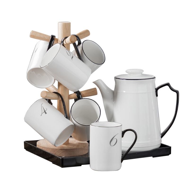 美帮汇欧式水具套装 家用 客厅 冷水壶陶瓷大容量 简约黑白茶杯耐用高温高清大图