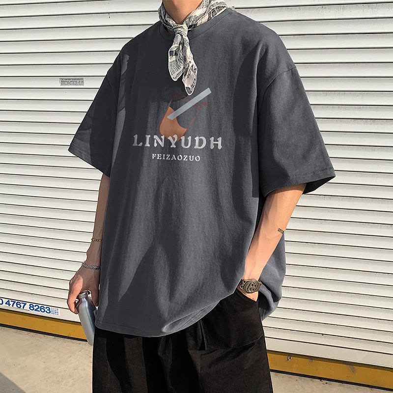 夏季韩版宽松短袖t恤 男印花青少年新款半袖休闲大码体恤圆领男装Wsng图片