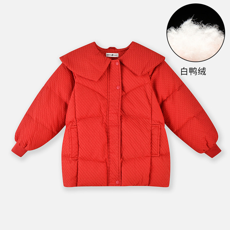 【1件3.5折】铅笔俱乐部秋冬新品女童羽绒服儿童加厚保暖外套中大童上衣 大红 150cm
