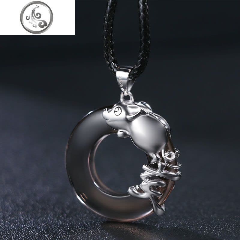 十二生肖吊坠项链男士潮个性简约百搭黑曜石平安扣s925纯银女饰品 JiMi图片