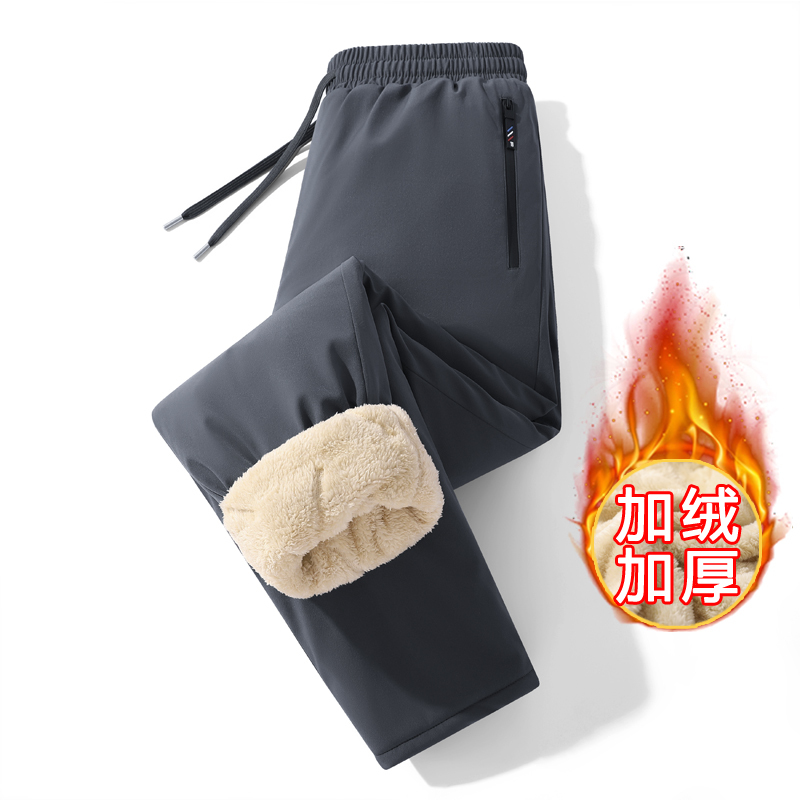 伊夫狼爪(YIFULANGZHUA)冬季新款男士羊羔绒运动休闲裤防风防水棉裤直筒裤松紧腰束脚长裤