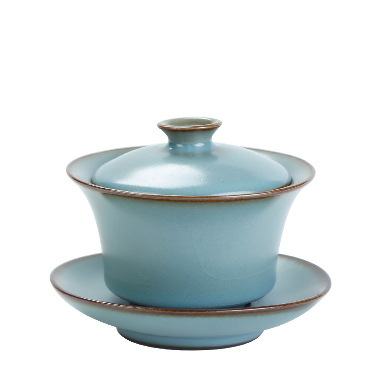 凯斯唯嘉 汝窑三才杯盖碗古代茶杯大号单个复古手工开片冰裂功夫茶具