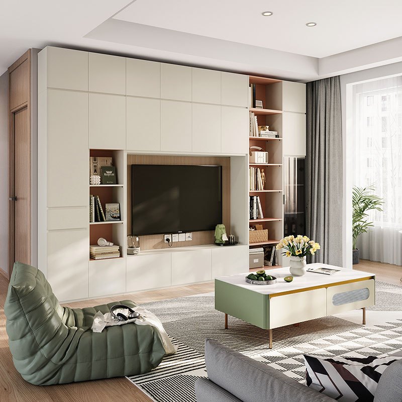 极简风电视柜现代客厅高款大容量储物边柜置物架一体组合落地靠墙oi1m