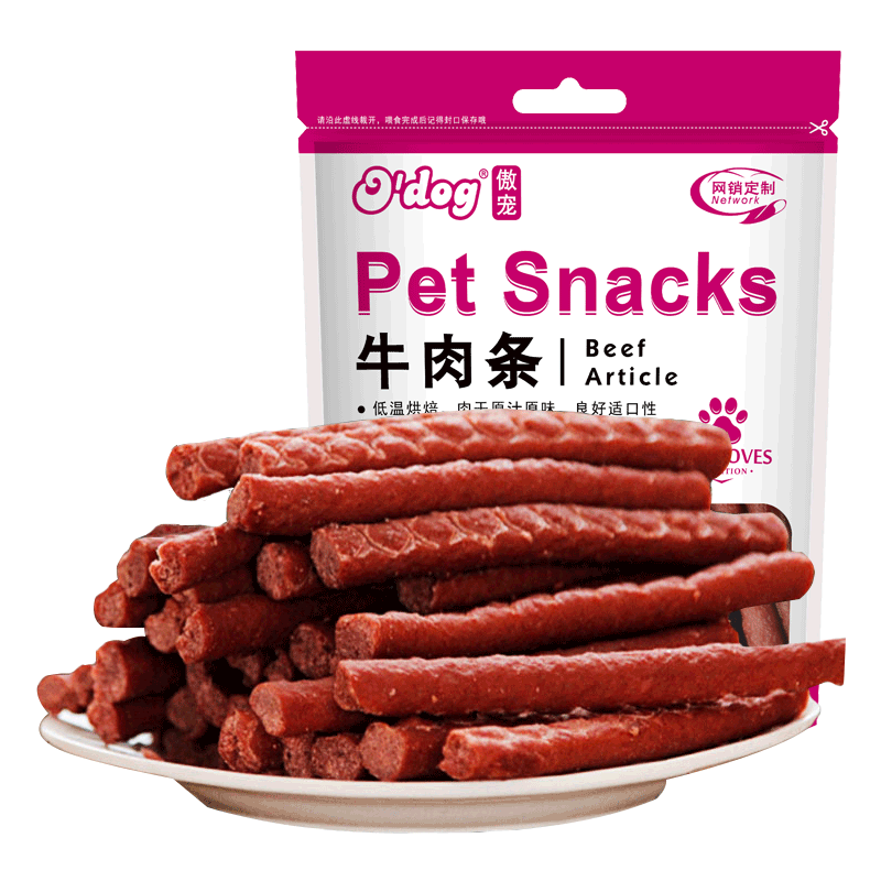 傲宠o’dog狗零食美味牛肉条400g宠物零食泰迪比熊金毛训练奖励牛肉味零食