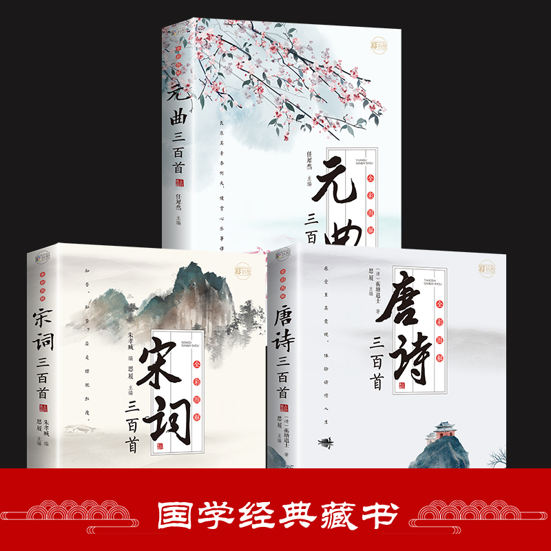 [正版] 全套3册唐诗三百首宋词元曲三百首大全集 中国古诗词鉴赏赏析诗词古代词赋歌全集300首古典文化全彩图解带注释译