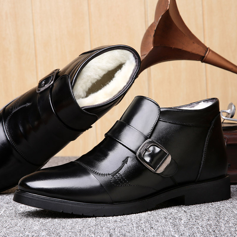 棉皮鞋男士真皮羊毛加绒保暖防寒商务休闲高帮防滑老人爸爸冬季鞋