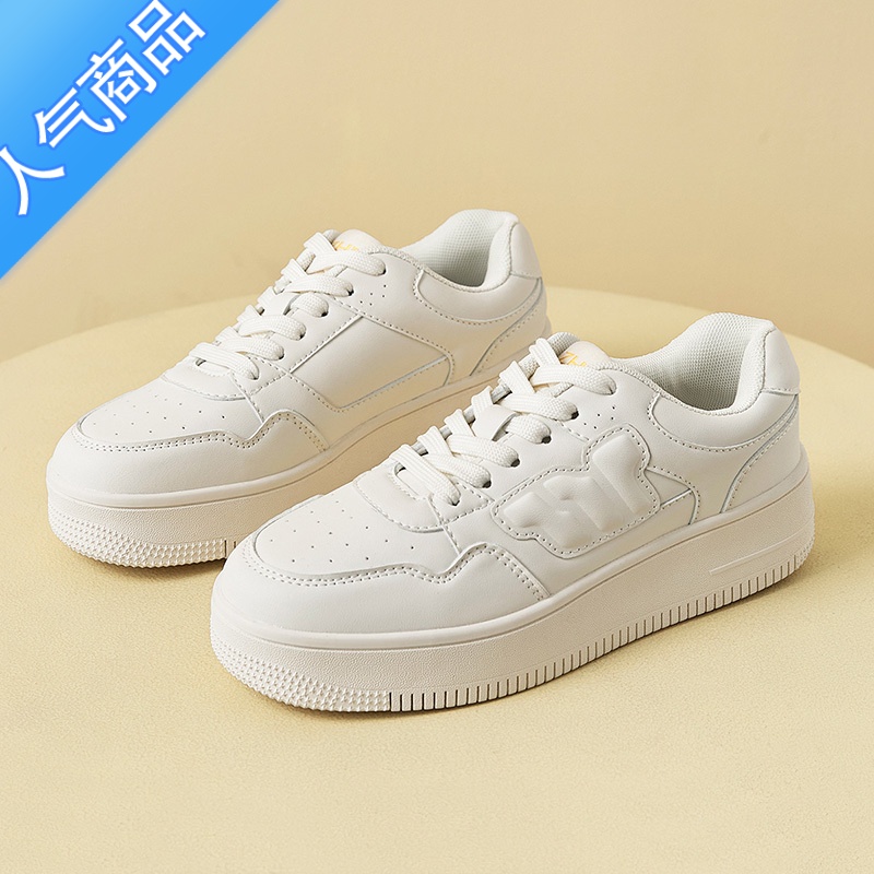 SUNTEK板鞋女2023年夏新款百搭厚底增高女鞋休闲低帮复古透气运动小白鞋 米色 35