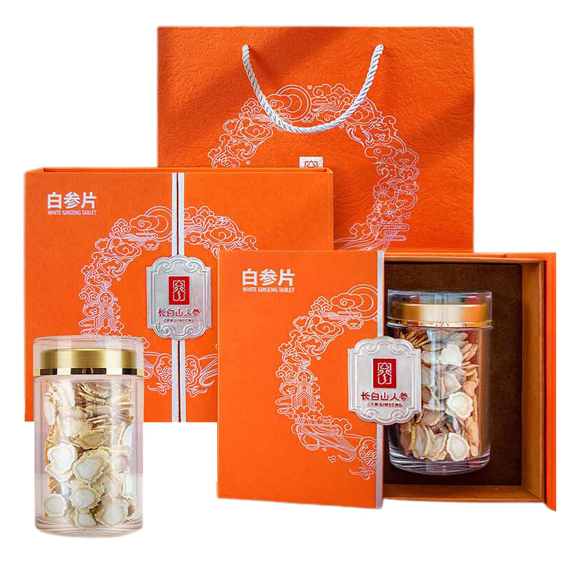 长白山人参白参片薄厚适中参质紧密入口回甘1.2礼盒装100g