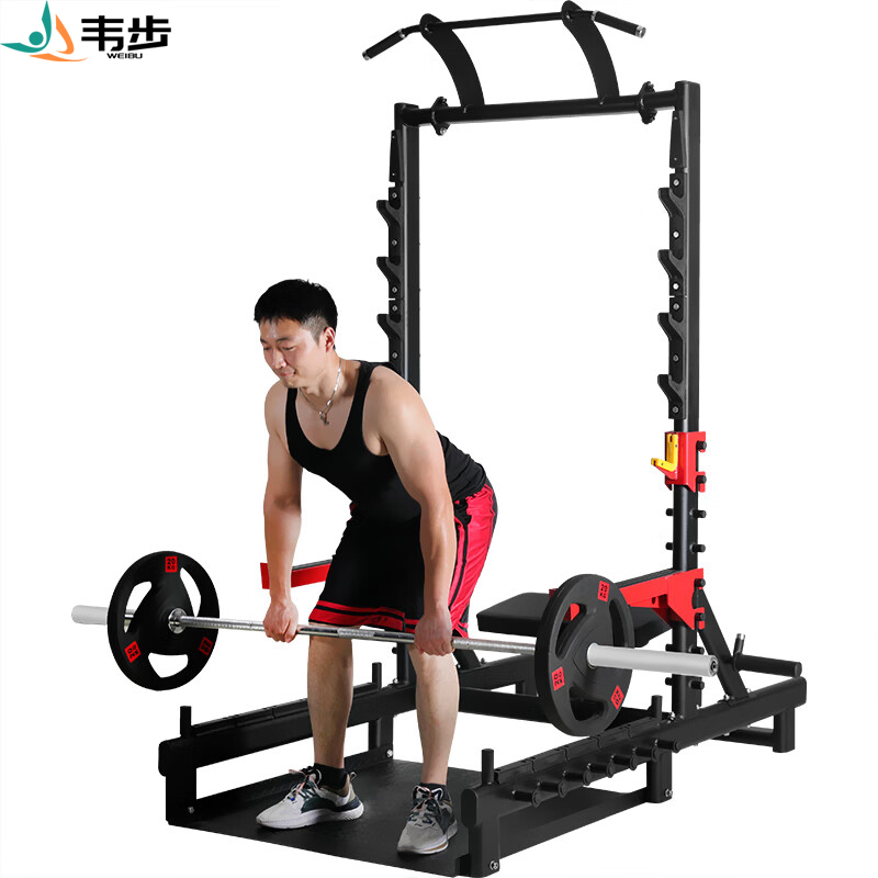 韦步健身房机商用深蹲卧推架一体多功能臀冲器械臀部臀桥训练器 多功能机+2.2米杆+50公斤片高清大图