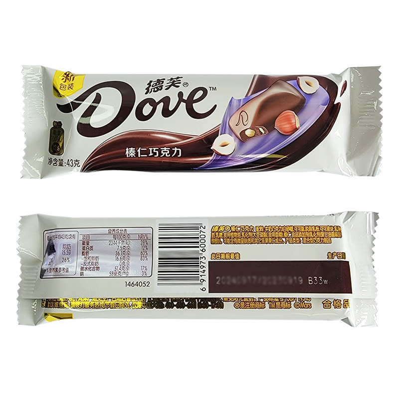 德芙Dove香浓黑巧克力经典牛奶巴旦木榛仁巧克力白巧克力43g排块零食品 榛仁巧克力 43g*3条